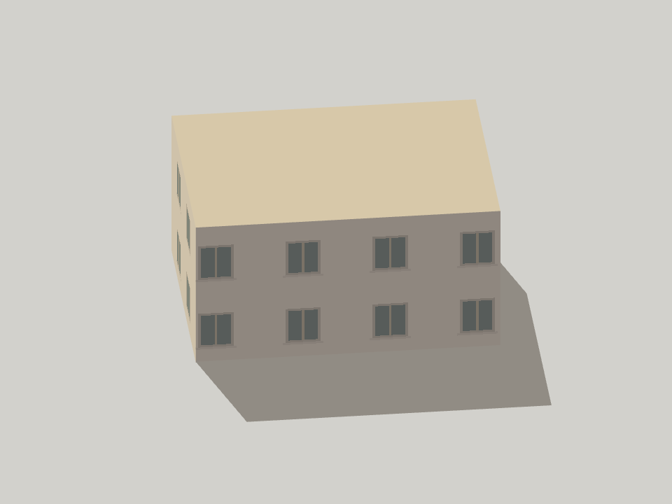 Misma vivienda con vanos verticales, marcos y alféizares ilustrados