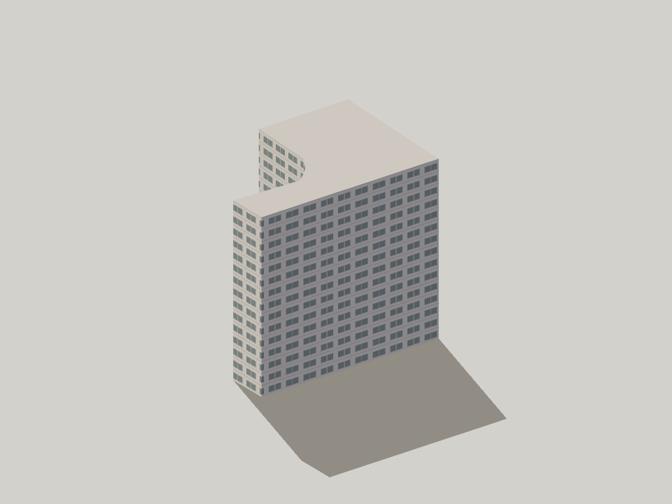 Bloque residencial con paños dobles y bandas de entrepiso ilustrados