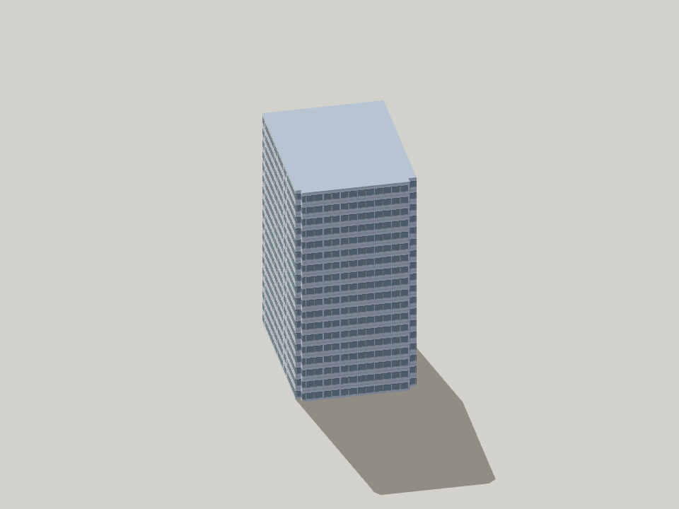 Edificio del Pacífico con ventanas horizontales ilustradas sobre paredes opacas