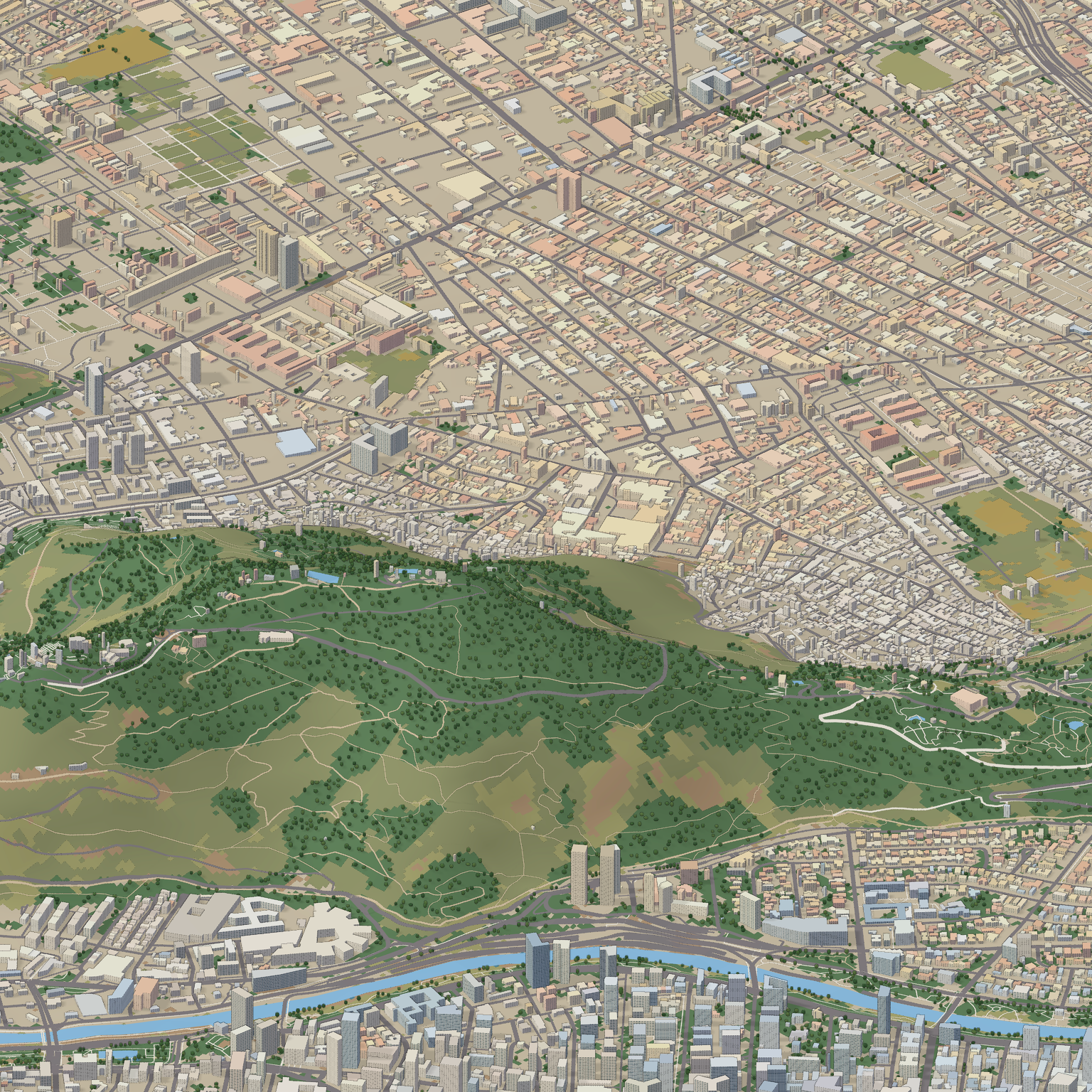 Imagen isométrica del sector mostrado en el mapa, sin marcadores ni capas interactivas